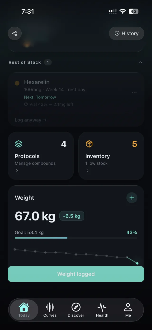 Halflife - Peptide & GLP-1 Log app screen
